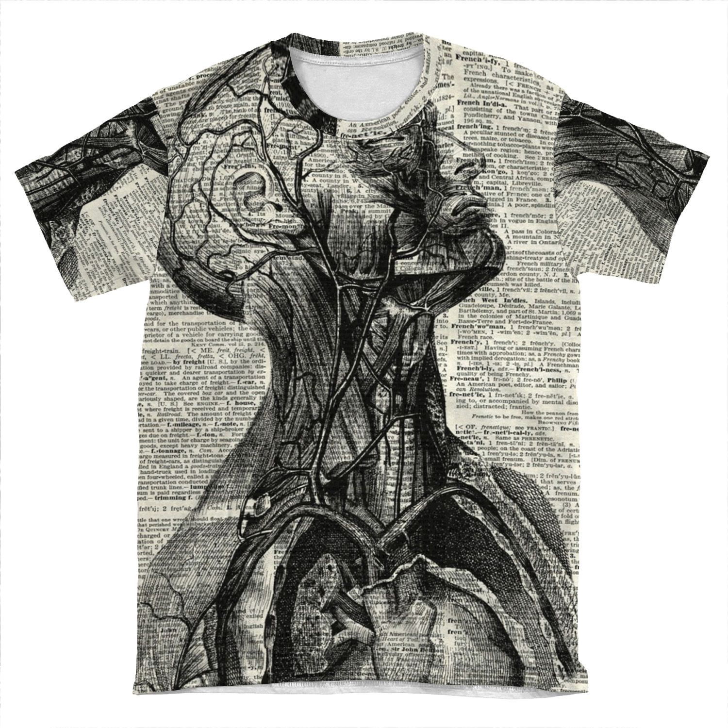 Medical Human Anatomy Illustration Over Old Book Page AOP T-shirt Tee
