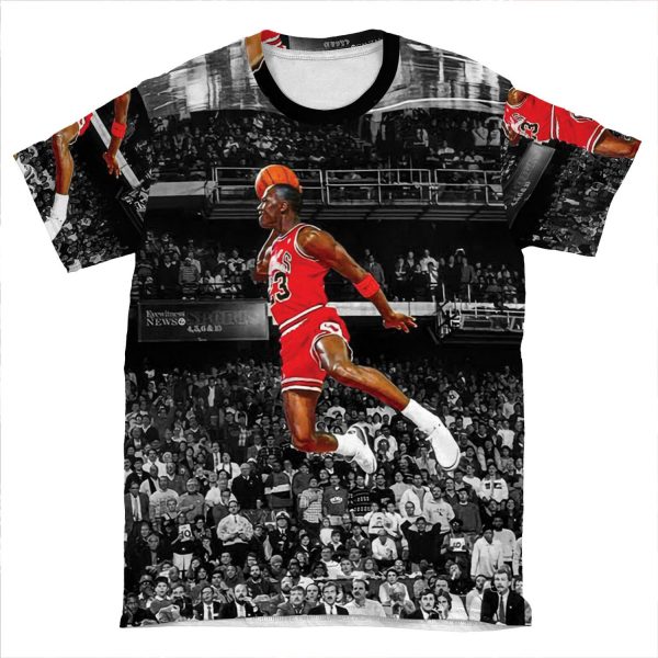 Michael Jordan Dunk Poster Wall Art Canvas | Infamous Free Throw Line Dunk AOP T-shirt Tee