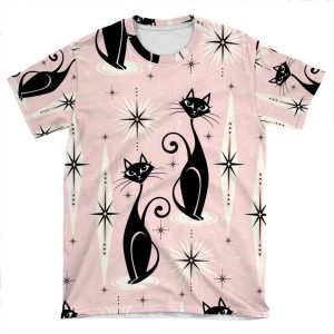 Mid Century Meow Retro Atomic Cats AOP T-shirt Tee