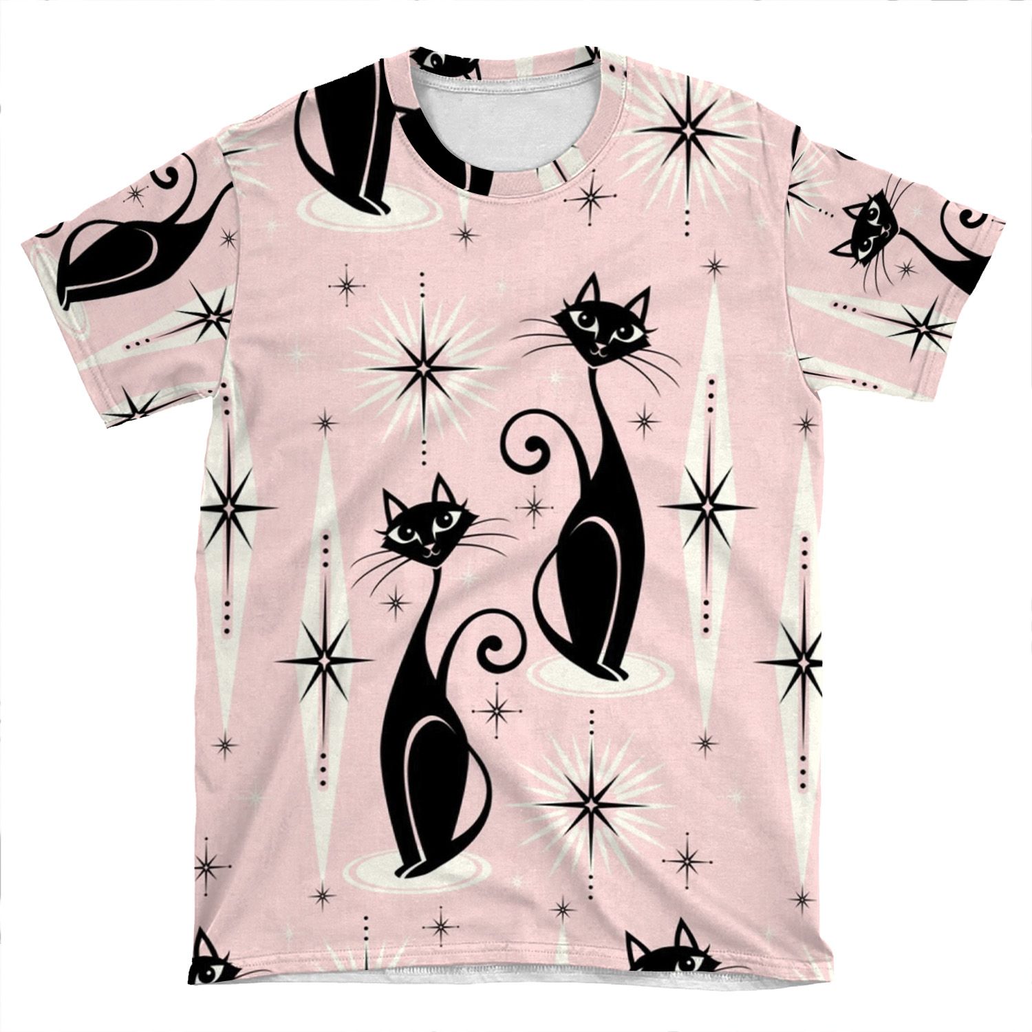 Mid Century Meow Retro Atomic Cats AOP T-shirt Tee