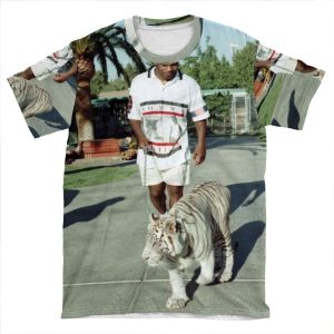 Mike Tyson Walking His Tiger On A Lead AOP T-shirt Tee