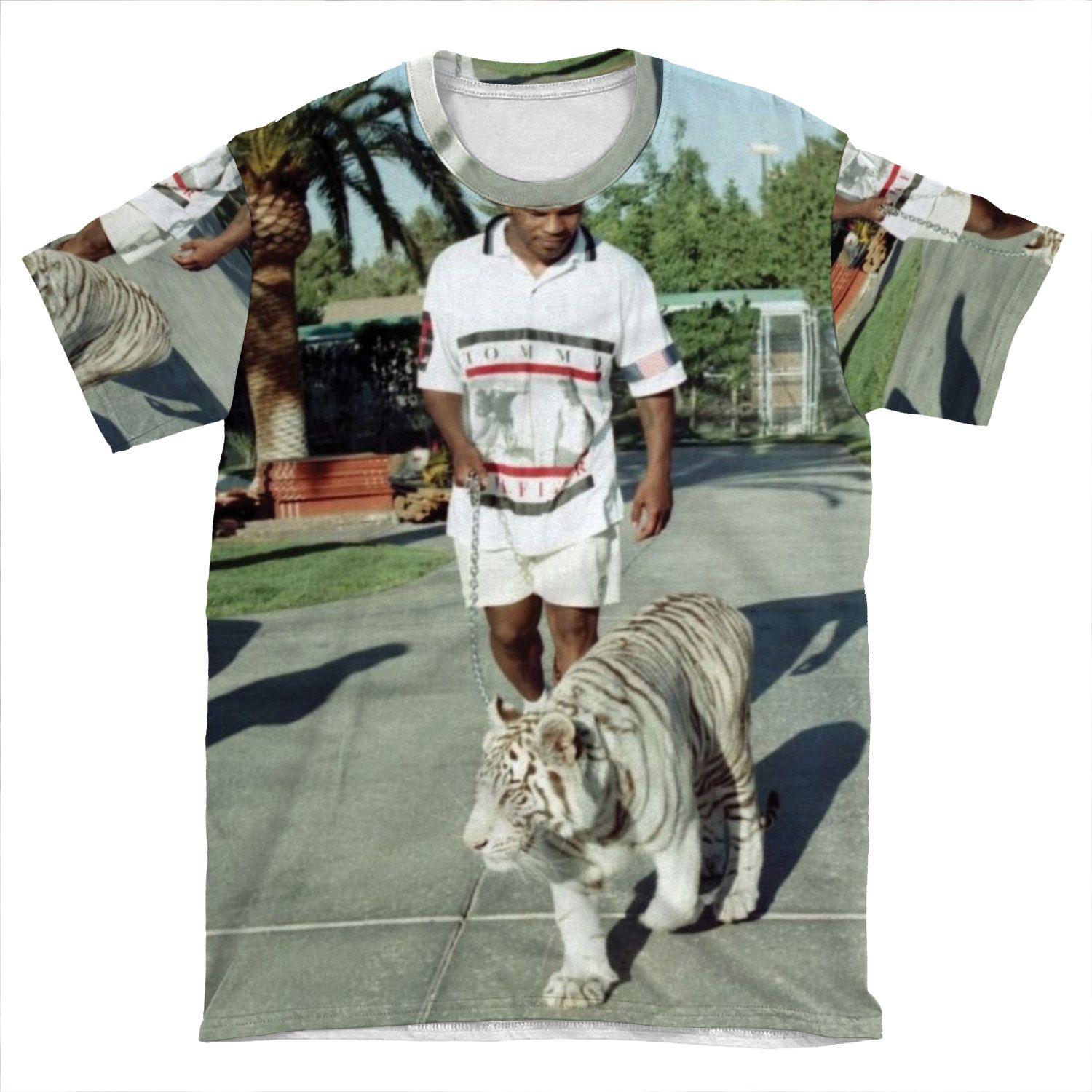 Mike Tyson Walking His Tiger On A Lead AOP T-shirt Tee