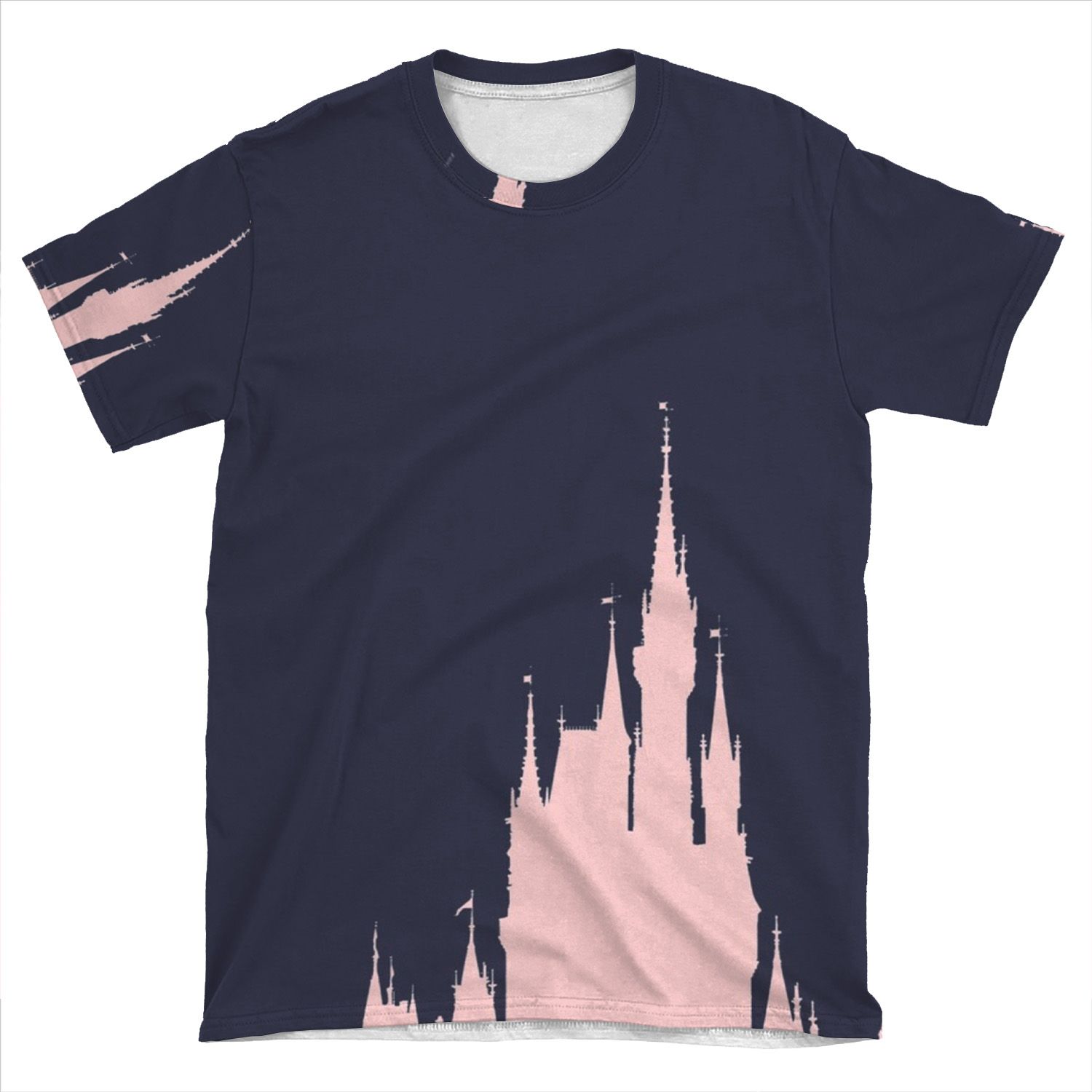Millenial Pink Magic Castle Silhouette Dark Blue AOP T-shirt Tee