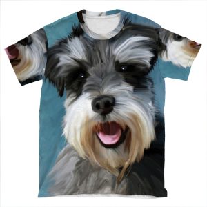 Miniature Schnauzer Dog Water Color Art Painting AOP T-shirt Tee