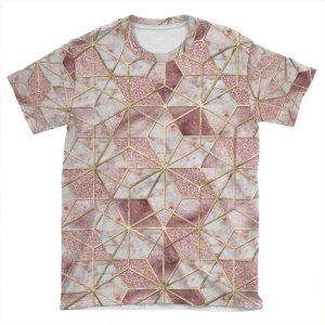 Modern Rose Gold Geometric Star Flower Pattern AOP T-shirt Tee