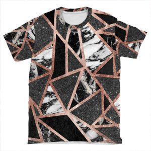Modern Rose Gold Glitter Marble Geometric Triangle AOP T-shirt Tee