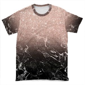 Modern Rose Gold Ombre Black Marble Color Block AOP T-shirt Tee