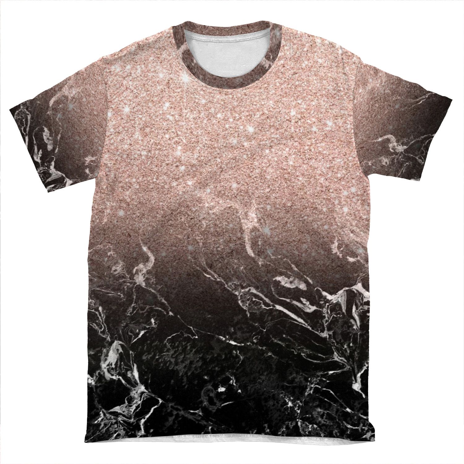 Modern Rose Gold Ombre Black Marble Color Block AOP T-shirt Tee