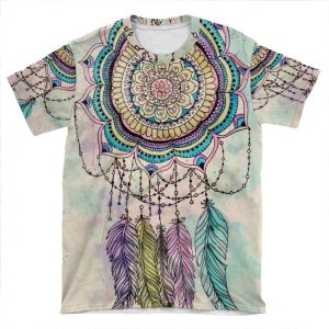 Modern Tribal Hand Paint Dreamcatcher Mandala Design AOP T-shirt Tee