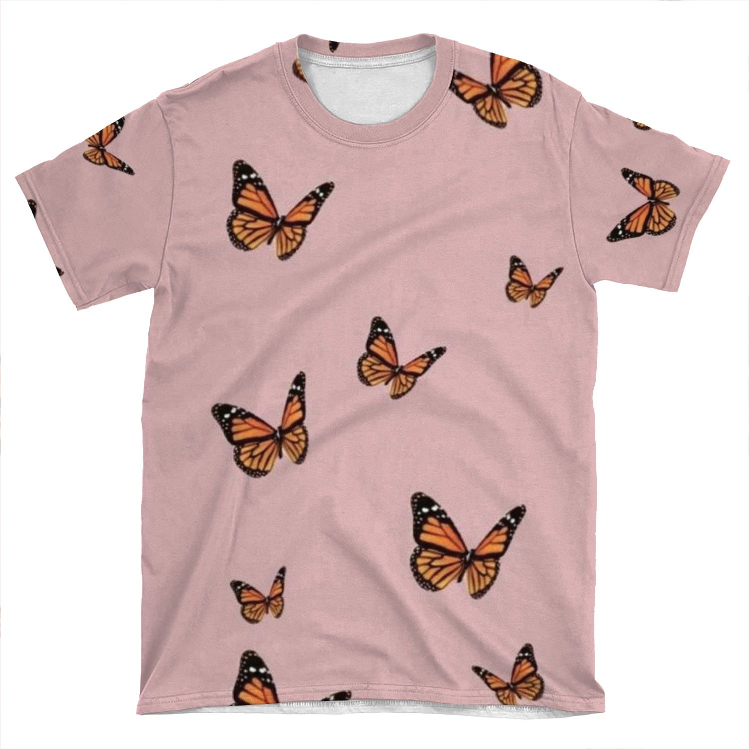 Monarch Butterflies With Pink Background AOP T-shirt Tee