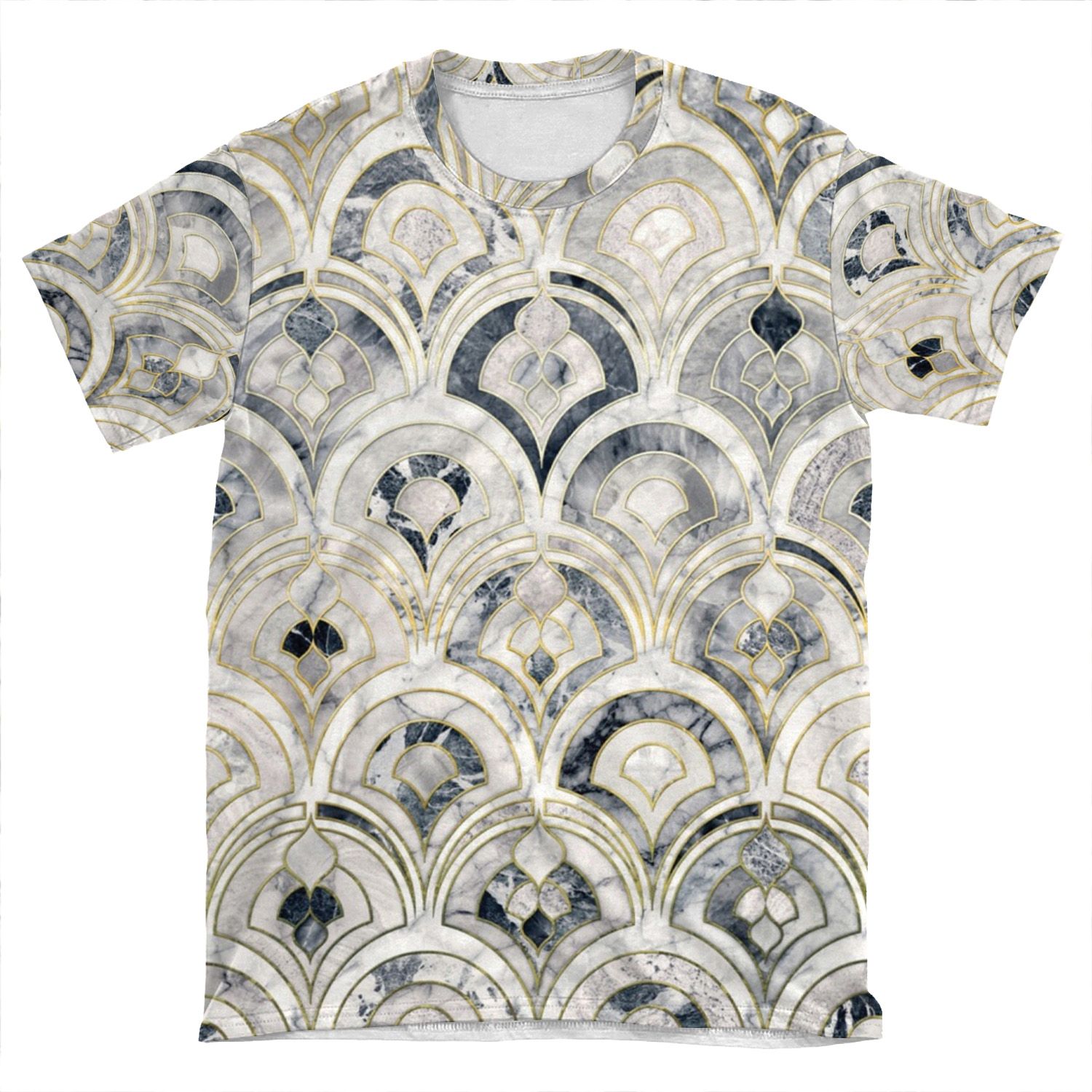 Monochrome Art Deco Marble Tiles AOP T-shirt Tee