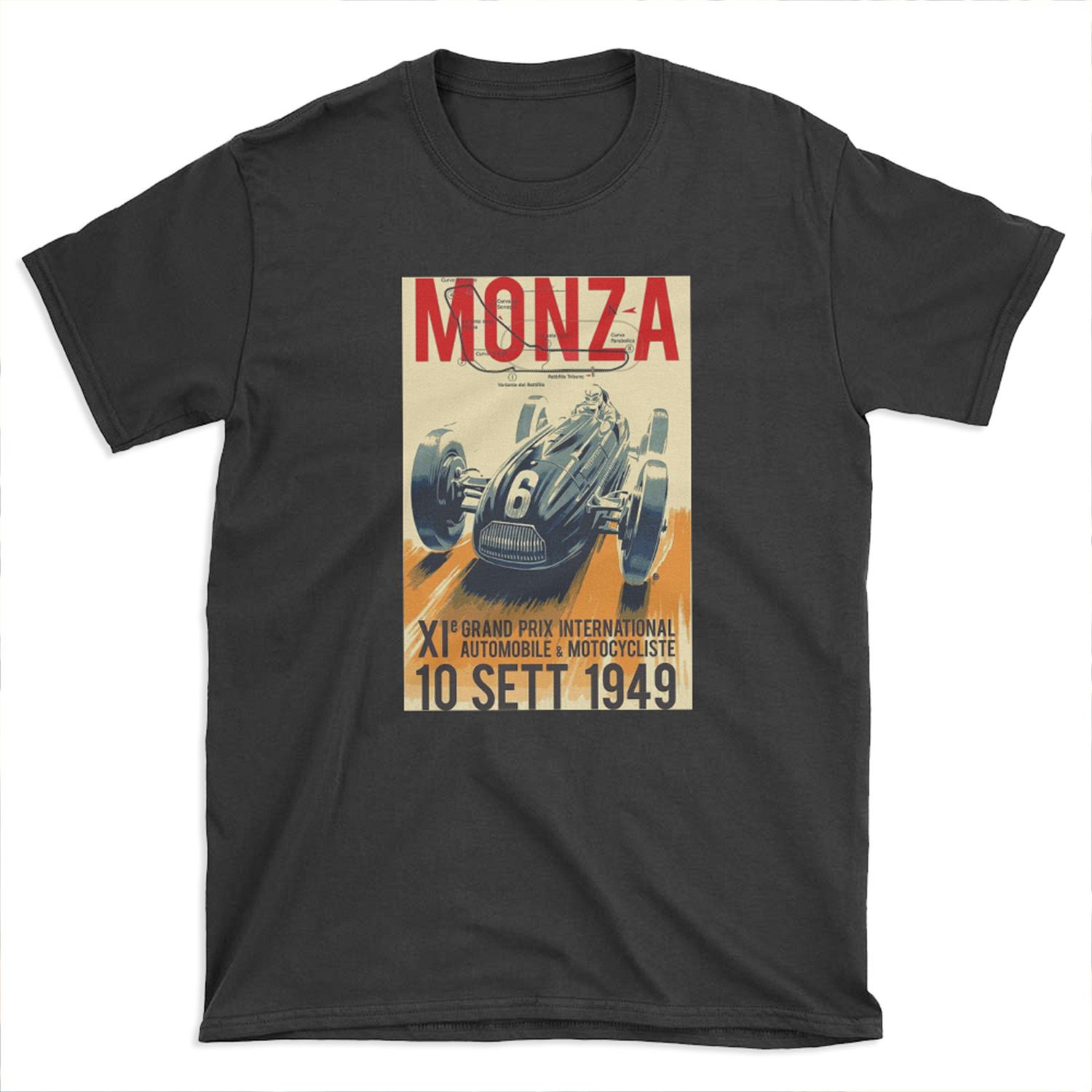 MONZA GRAND PRIX; Vintage Auto Racing Print T-shirt Tee