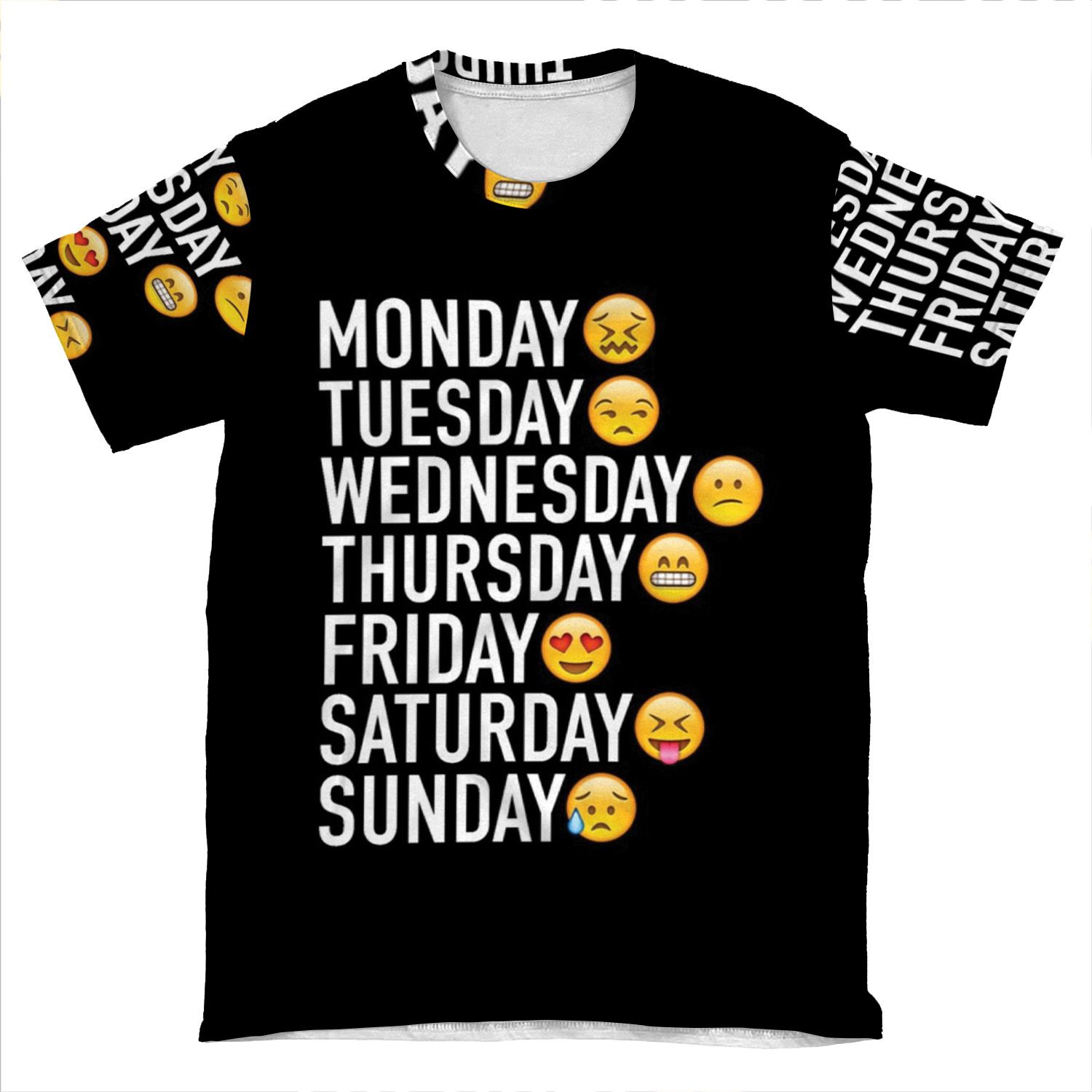 Moods Of The Week Expressed Through Emojis AOP T-shirt Tee