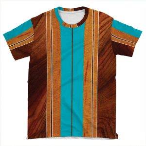 Nalu Mua Hawaiian Faux Koa Wood Surfboard - Teal AOP T-shirt Tee