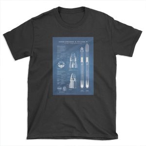 NASA SpaceX Crew Dragon Spacecraft & Falcon 9 Rocket Blueprint in High Resolution (light blue) T-shirt Tee