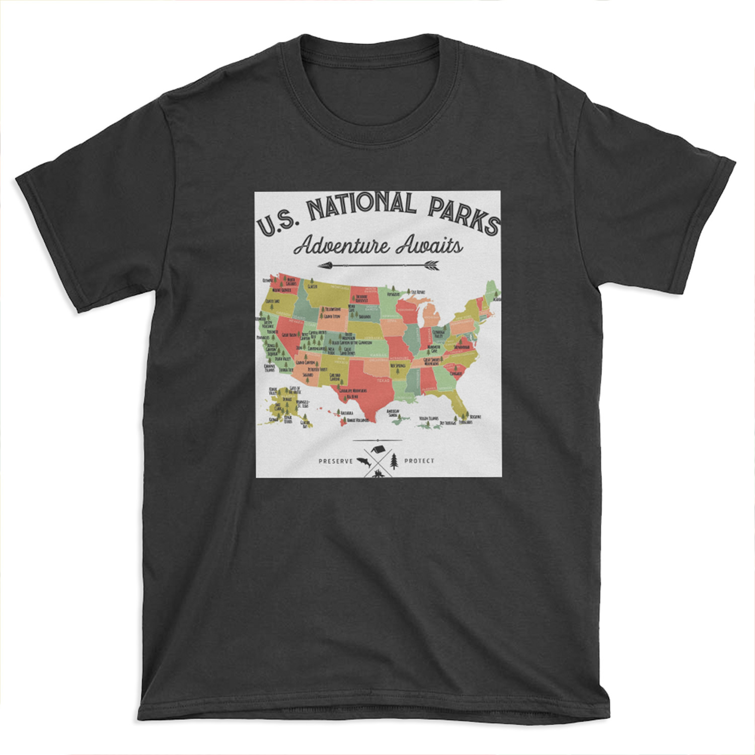 National Park Map Vintage T - All 59 National Parks Gifts T-shirt Men Women Kids T-shirt Tee