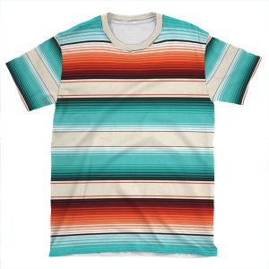 Navajo White, Turquoise And Burnt Orange Southwest Serape Blanket Stripes AOP T-shirt Tee
