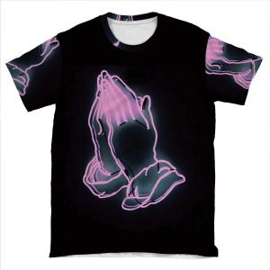 Neon Pink Prayer Hands AOP T-shirt Tee