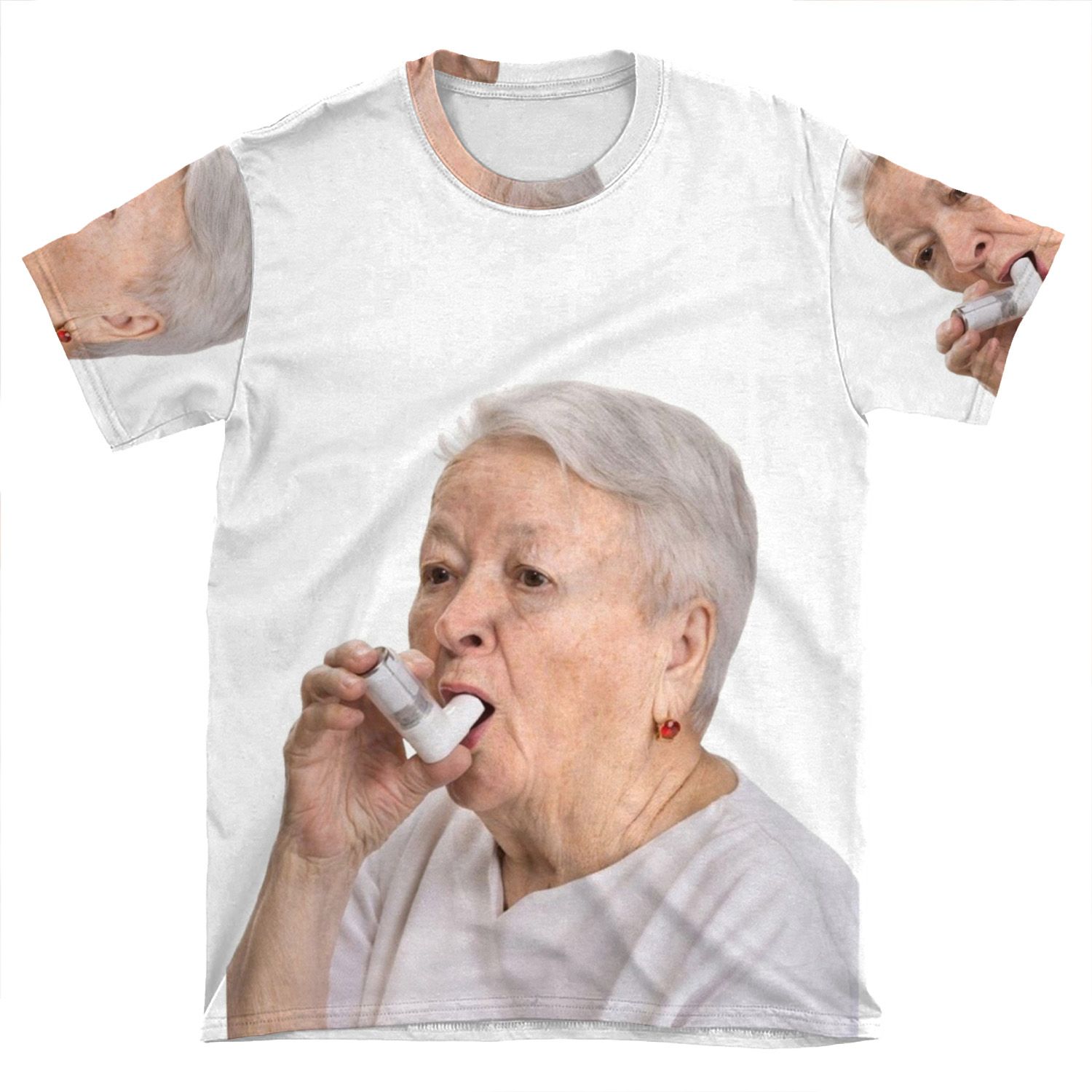 Old Lady With Inhaler AOP T-shirt Tee