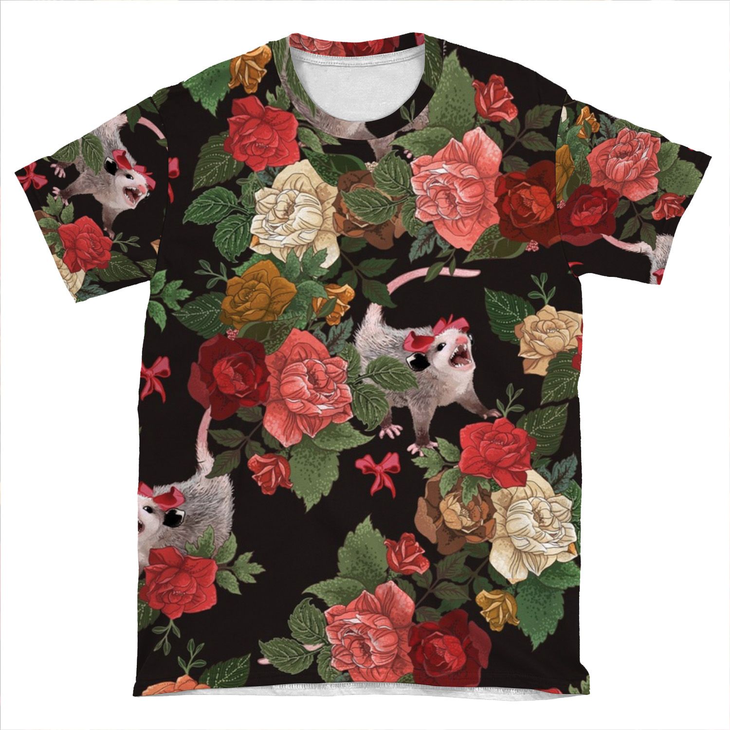 Opossum Floral Pattern AOP T-shirt Tee