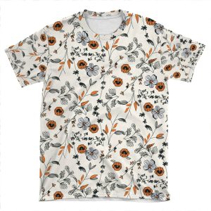 Orange Flower Pattern AOP T-shirt Tee