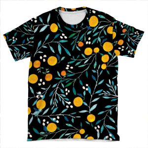Oranges On Black AOP T-shirt Tee