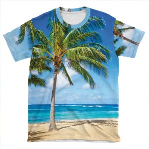 Palm Trees On The Sandy Beach In Hawaii AOP T-shirt Tee