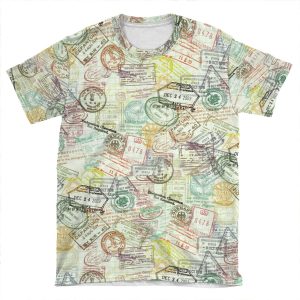 Passport Stamps Pattern AOP T-shirt Tee