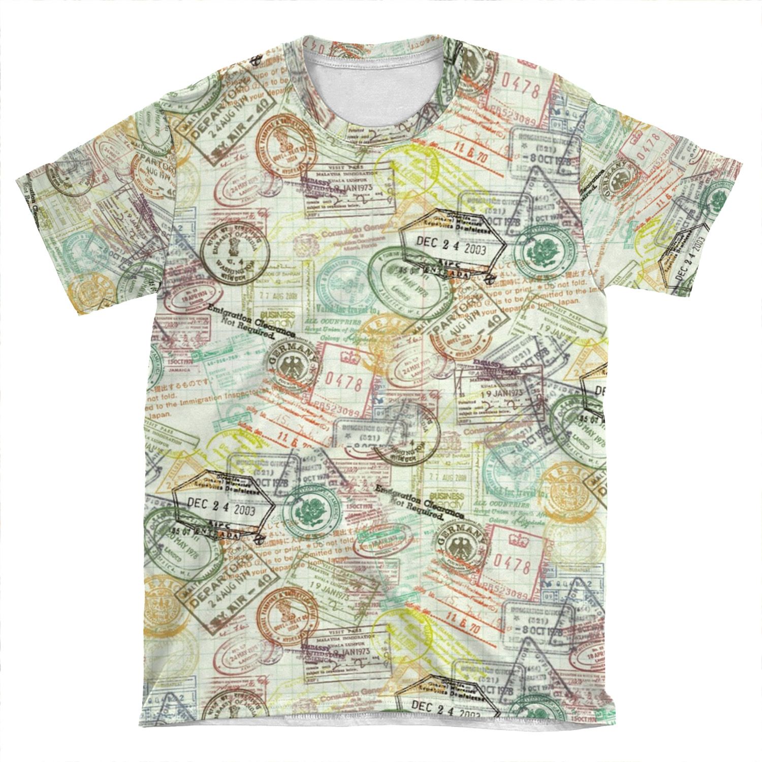 Passport Stamps Pattern AOP T-shirt Tee