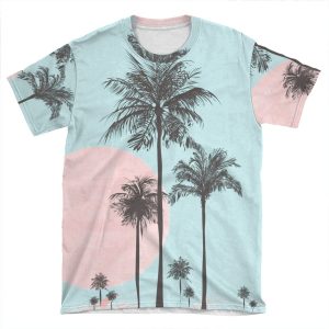 Pastel Colors Tropical Beach Palm Tree Sunset AOP T-shirt Tee