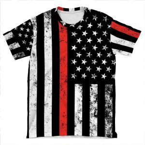 Patriotic Firefighter Style Thin Red Line Flag AOP T-shirt Tee