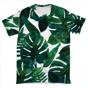 Perceptive Dream, Tropical Jungle Nature Botanical Watercolor Painting, Palm Monstera Bohemian Illustration AOP T-shirt Tee