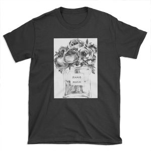 Perfume Bottle Watercolor Painting With Black and White Flowers T-shirt Tee