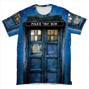 Phone Booth With Yellow Stained Glass Windows AOP T-shirt Tee