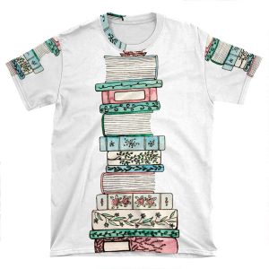 Pink And Blue Floral Bookstack AOP T-shirt Tee