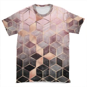 Pink And Grey Gradient Cubes AOP T-shirt Tee
