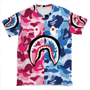 Pink/Blue Ape &Ampampamp Shark Camo AOP T-shirt Tee