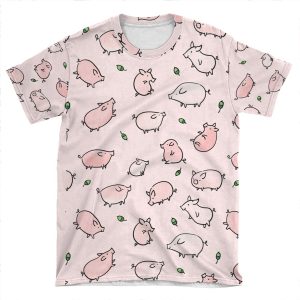 Pink Pigs With Green Acorns AOP T-shirt Tee