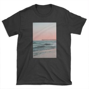 Pink Sky with Boardwalk Along the Ocean T-shirt Tee