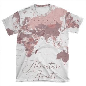 Pink World Map - Adventure Awaits AOP T-shirt Tee