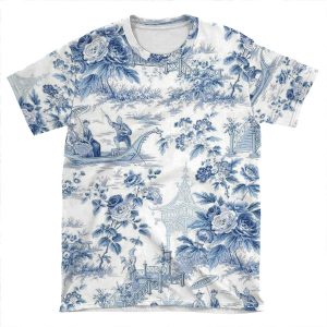Powder Blue Chinoiserie Toile AOP T-shirt Tee