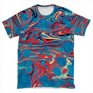 Psychedelic Blue Red Marbled Paper AOP T-shirt Tee