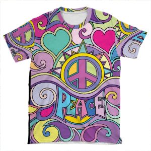 Psychedelic Hippy Retro Peace Art AOP T-shirt Tee