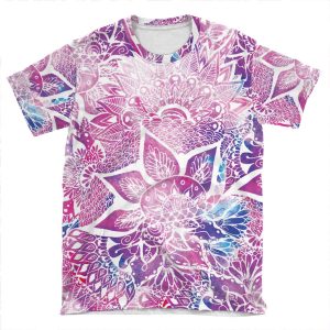 Purple Blue Henna Boho Floral Mandala Pattern AOP T-shirt Tee