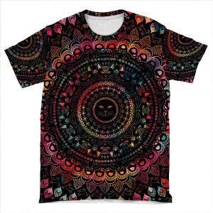 Rainbow Kitty Cat Mandala AOP T-shirt Tee