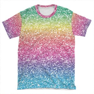 Rainbow Ombre Glitter AOP T-shirt Tee