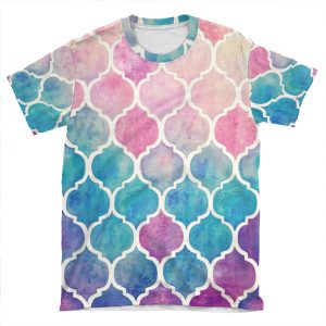 Rainbow Pastel Watercolor Moroccan Pattern AOP T-shirt Tee