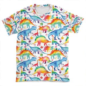Rainbow Watercolour Dinosaurs AOP T-shirt Tee