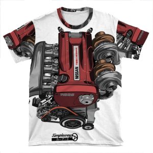 Rb26Dett Skyline Gt-R Engine AOP T-shirt Tee