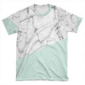 Real White Marble Half Pastel Mint Green AOP T-shirt Tee